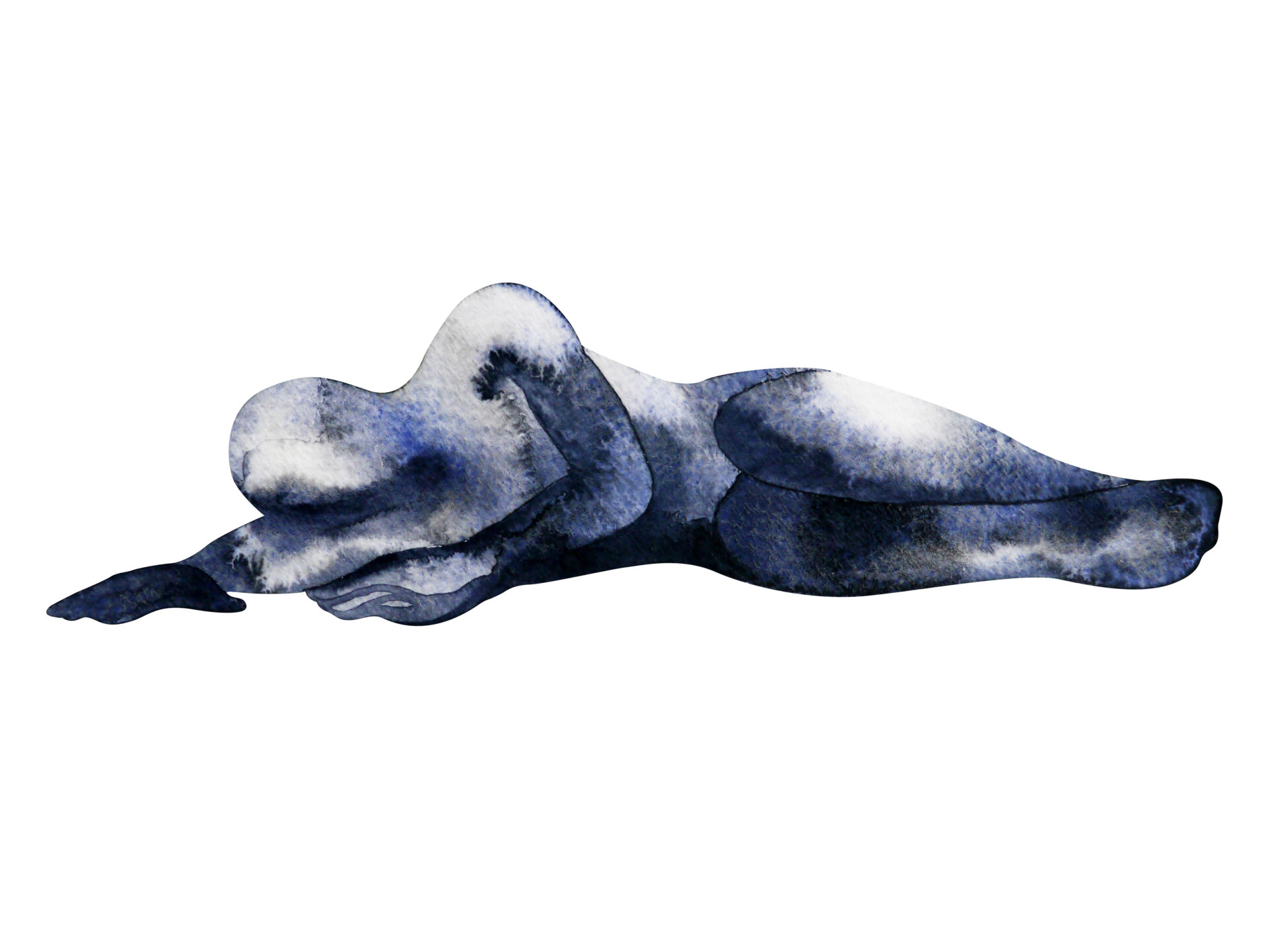 Abstract watercolor painting of a reclining figure.